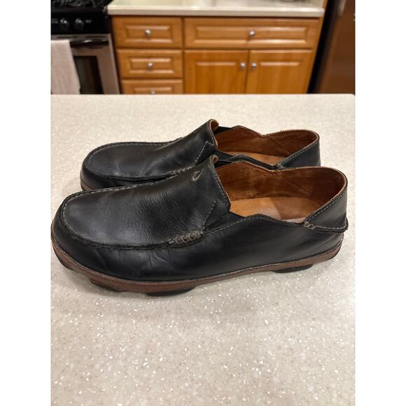Olukai Moloa Slip-On Loafer Slipper Shoes Men's 10M Black Waxed Nubuck Leather - Picture 10 of 10